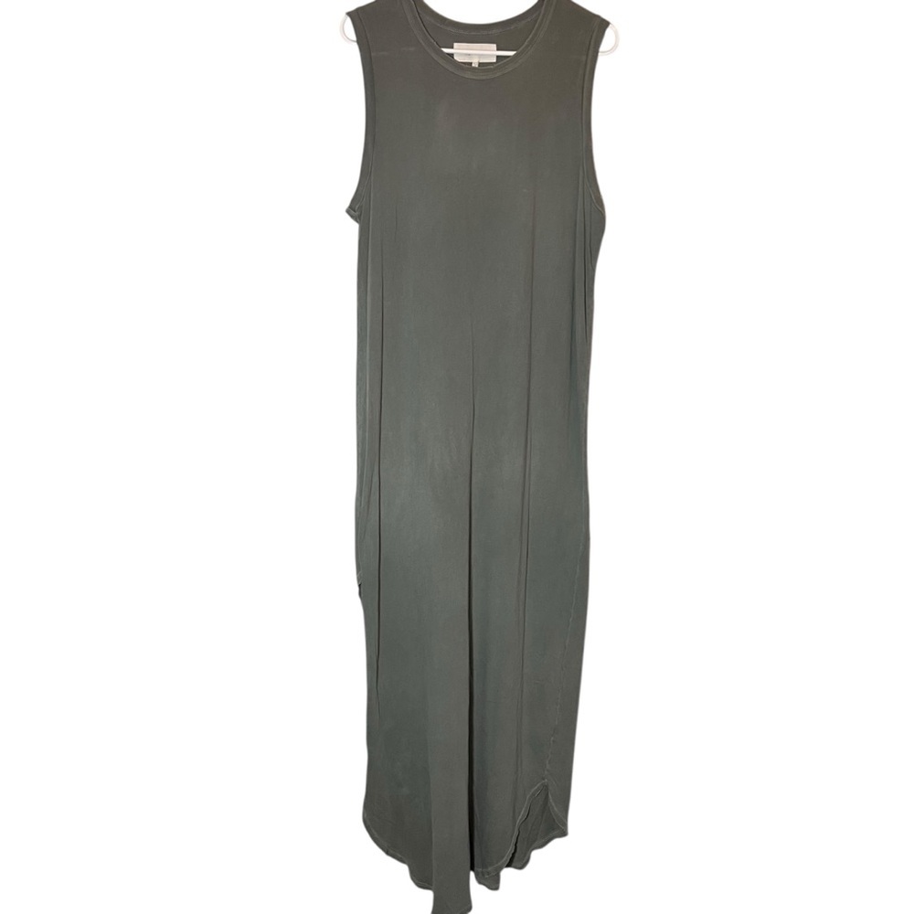 The Great Distressed Cotton Maxi Dress Sage Green Side Slit Sleeveless Size M